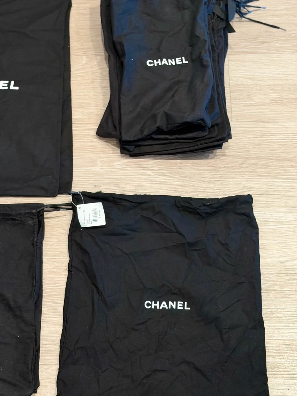 Chanel dusts shoes and hand bags all black bulks assorted sizes 33 total most of